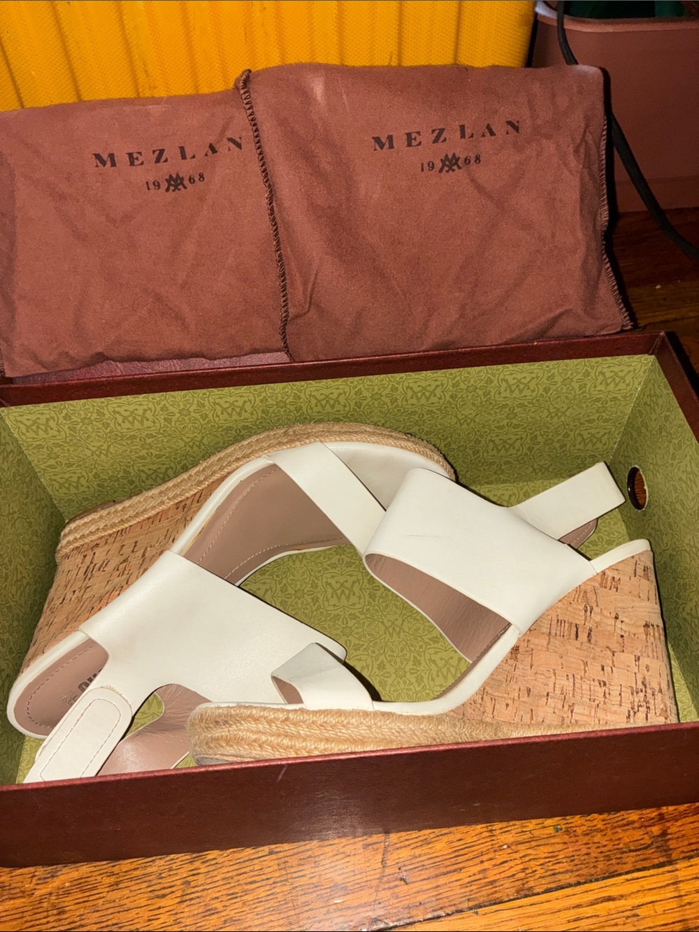 Mezlan Cream Leather Cork Espadrille Wedges